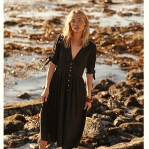 Free People ''Love of my Life'' button front cotton Midi dress in black